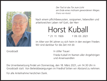 Anzeige von Horst Kuball von MGO