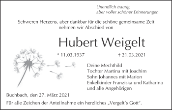 Anzeige von Hubert Weigelt von MGO