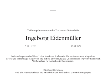 Anzeige von Ingeborg Eidenmüller von MGO
