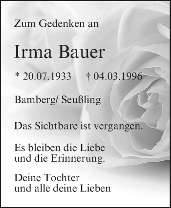 Anzeige von Irma Bauer von MGO