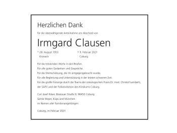 Anzeige von Irmgard Clausen von MGO