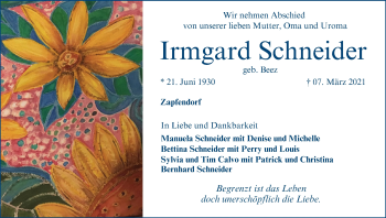 Anzeige von Irmgard Schneider von MGO