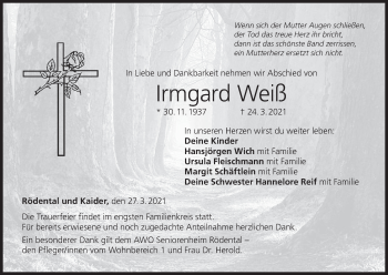 Anzeige von Irmgard Weiß von MGO