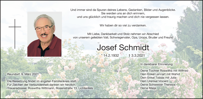  Traueranzeige für Josef Schmidt vom 09.03.2021 aus MGO