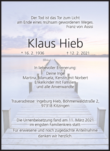 Anzeige von Klaus Hieb von MGO