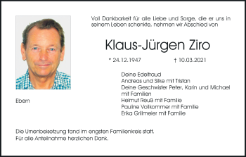 Anzeige von Klaus-Jürgen Ziro von MGO