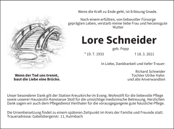 Anzeige von Lore Schneider von MGO