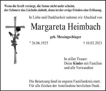 Anzeige von Margareta Heimbach von MGO