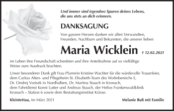 Anzeige von Maria Wicklein von MGO