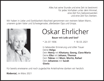 Anzeige von Oskar Ehrlicher von MGO