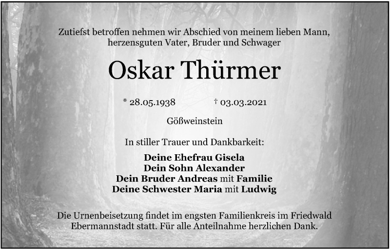  Traueranzeige für Oskar Thürmer vom 06.03.2021 aus MGO
