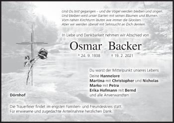 Anzeige von Osmar Backer von MGO