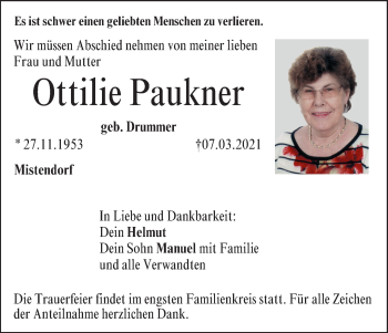 Anzeige von Ottilie Paukner von MGO