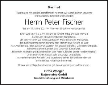 Anzeige von Peter Fischer von MGO