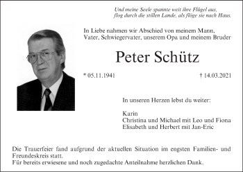 Anzeige von Peter Schütz von MGO