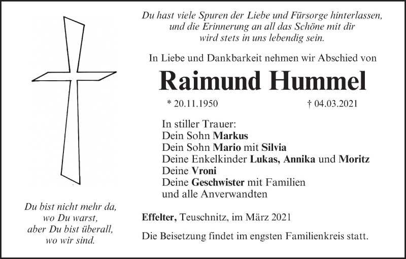  Traueranzeige für Raimund Hummel vom 08.03.2021 aus MGO