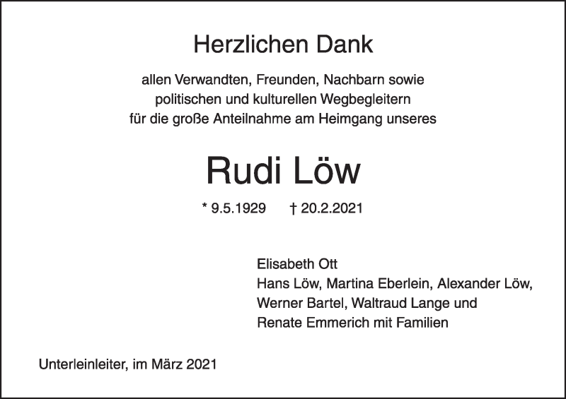  Traueranzeige für Rudi Löw vom 13.03.2021 aus MGO