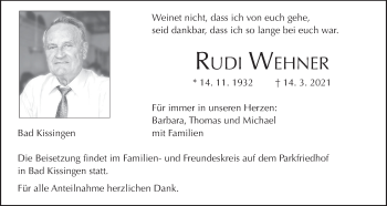 Anzeige von Rudi Wehner von MGO