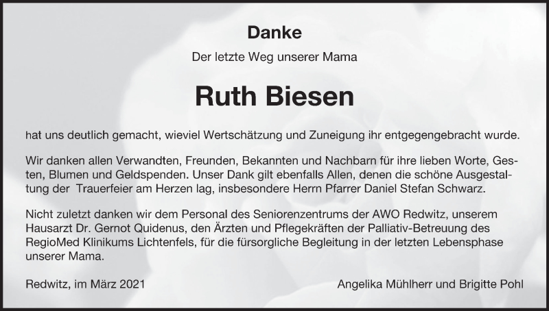  Traueranzeige für Ruth Biesen vom 06.03.2021 aus MGO
