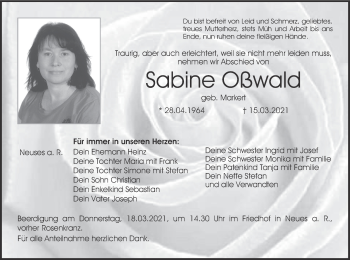 Anzeige von Sabine Oßwald von MGO