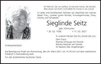 Anzeige von Sieglinde Seitz von MGO