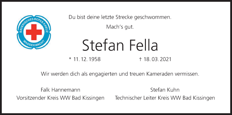  Traueranzeige für Stefan Fella vom 27.03.2021 aus MGO