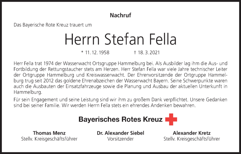  Traueranzeige für Stefan Fella vom 24.03.2021 aus MGO