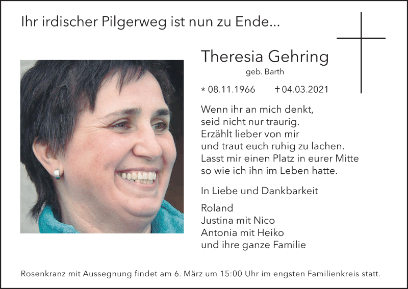  Traueranzeige für Theresia Gehring vom 05.03.2021 aus MGO