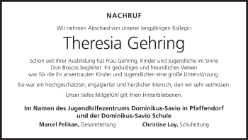 Anzeige von Theresia Gehring von MGO