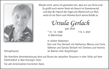 Anzeige von Ursula Gerlach von MGO