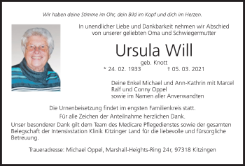 Anzeige von Ursula Will von MGO