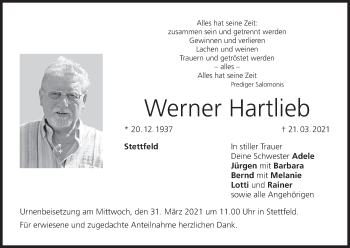 Anzeige von Werner Hartlieb von MGO