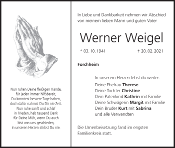 Anzeige von Werner Weigel von MGO