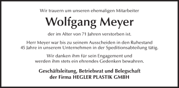 Anzeige von Wolfgang Meyer von MGO