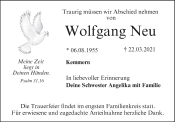 Anzeige von Wolfgang Neu von MGO