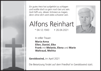 Anzeige von Alfons Reinhart von MGO