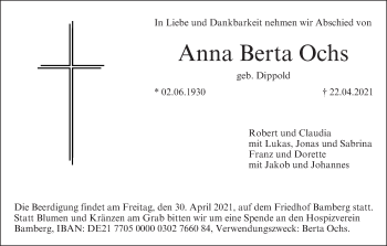 Anzeige von Anna Berta Ochs von MGO