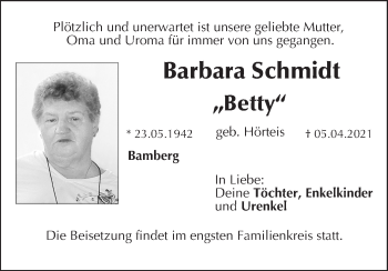 Anzeige von Barbara Schmidt von MGO