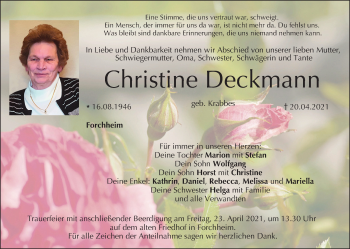 Anzeige von Christine Deckmann von MGO