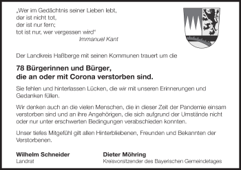 Anzeige von Der Landkreis Haßberge trauert von MGO