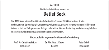 Anzeige von Detlef Bock von MGO