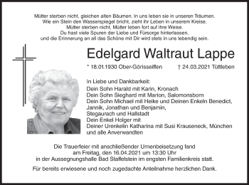Anzeige von Edelgard Waltraut Lappe von MGO