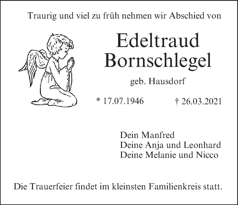  Traueranzeige für Edeltraud Bornschlegel vom 03.04.2021 aus MGO