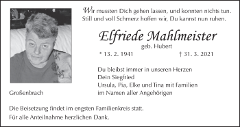 Anzeige von Elfriede Zahlmeister von MGO