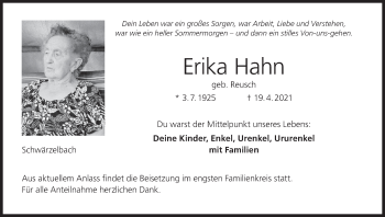 Anzeige von Erika Hahn von MGO