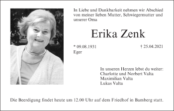 Anzeige von Erika Zenk von MGO