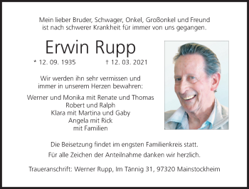 Anzeige von Erwin Rupp von MGO