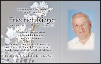 Anzeige von Friedrich Rieger von MGO