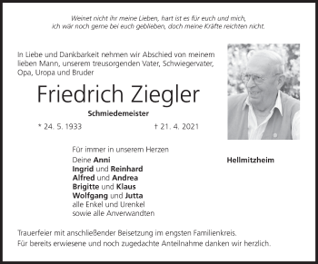 Anzeige von Friedrich Ziegler von MGO