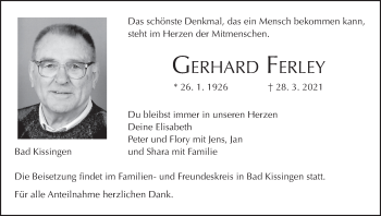 Anzeige von Gerhard Ferley von MGO
